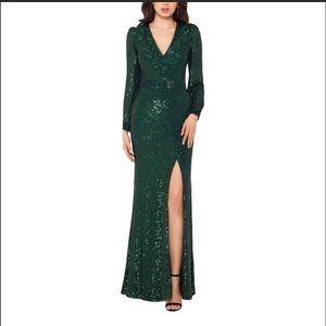 Xscape dark green sequin gown 4P
